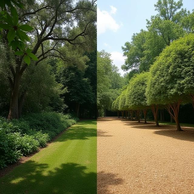 Backyard transformation before and after tree clearing