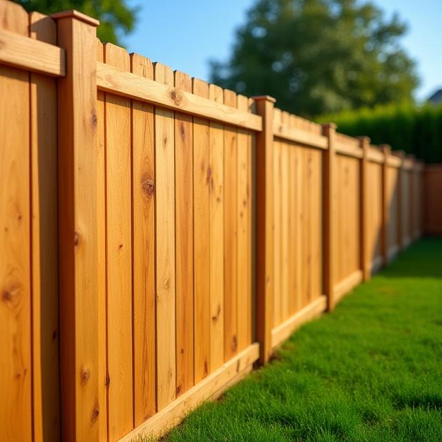 Newly repaired wooden fence after storm damage
